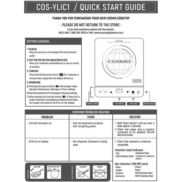 COS-YLIC1, Portable Electric Induction Cooktop