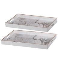 Set of 2 Effra Rectangular Trays, White Marbled - L:19x14inches,  S:18x12 inches