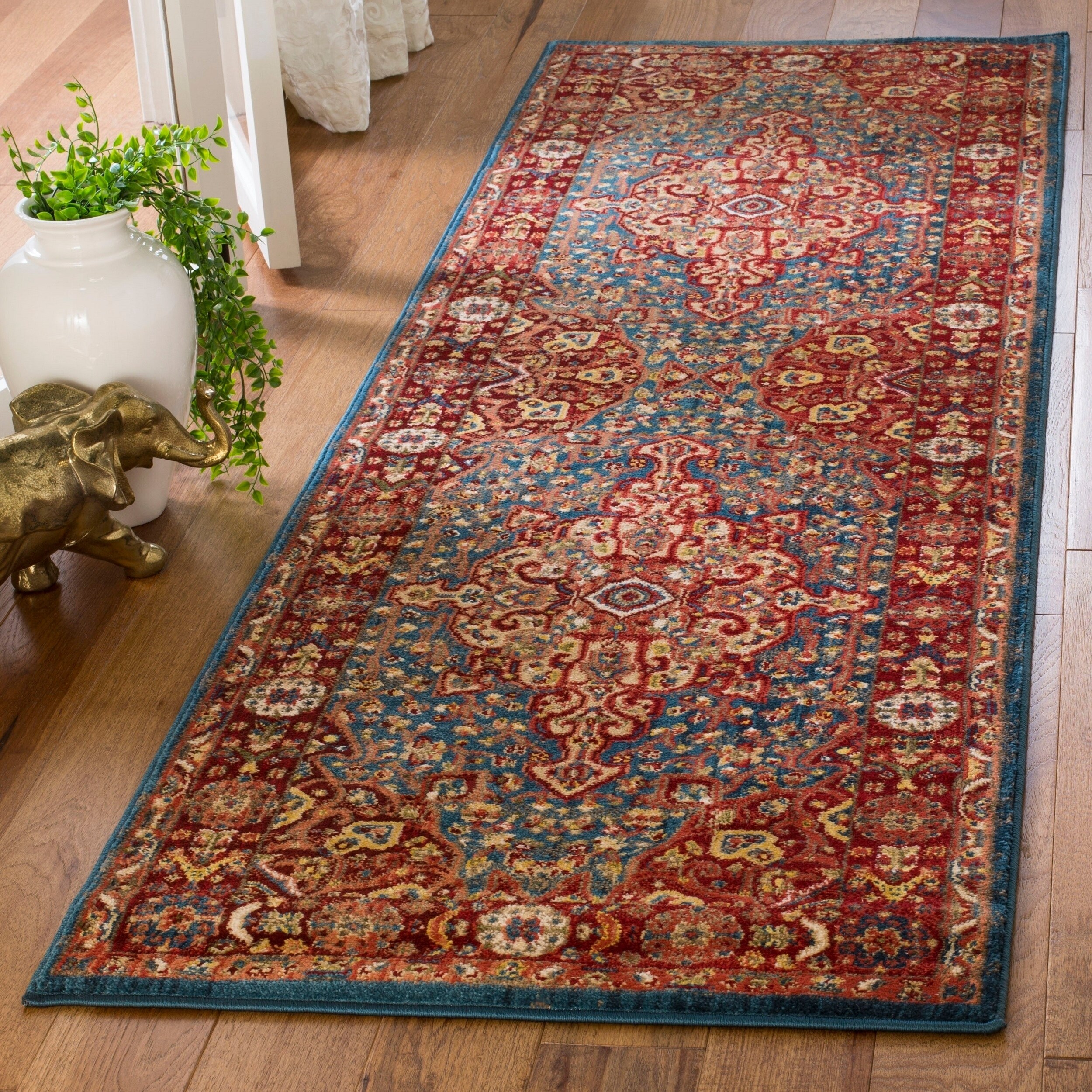 Shop Safavieh Kashan Transitional Blue / Red Rug - 2'6" x 8' Runner