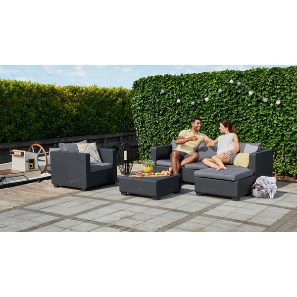 Shop Keter Salta 3 Seat All Weather Outdoor Patio Sofa With Sunbrella Cushions As Is Item Overstock 23386399