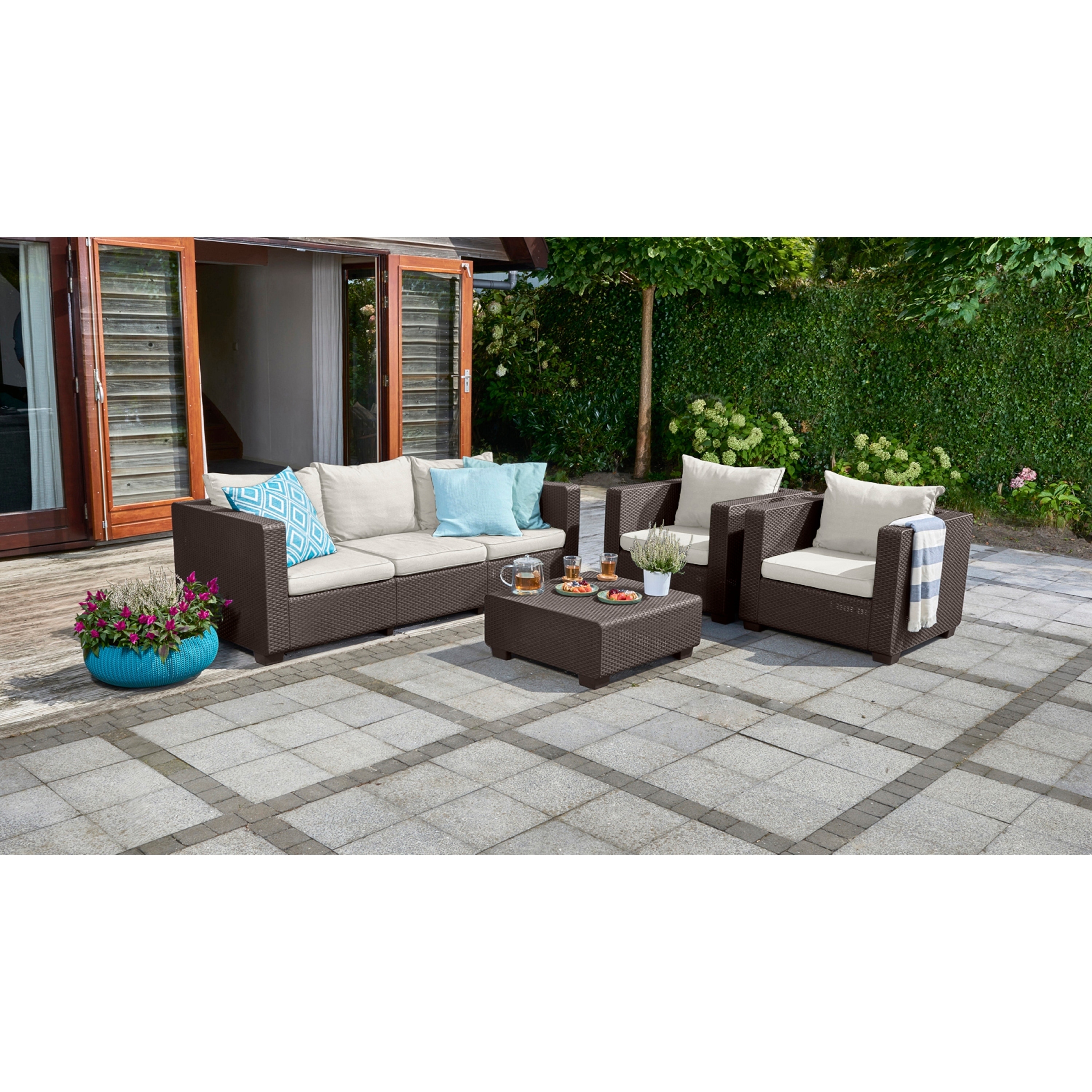 Keter Salta 3 Seat All Weather Outdoor Patio Sofa with Sunbrella Cushions As Is Item