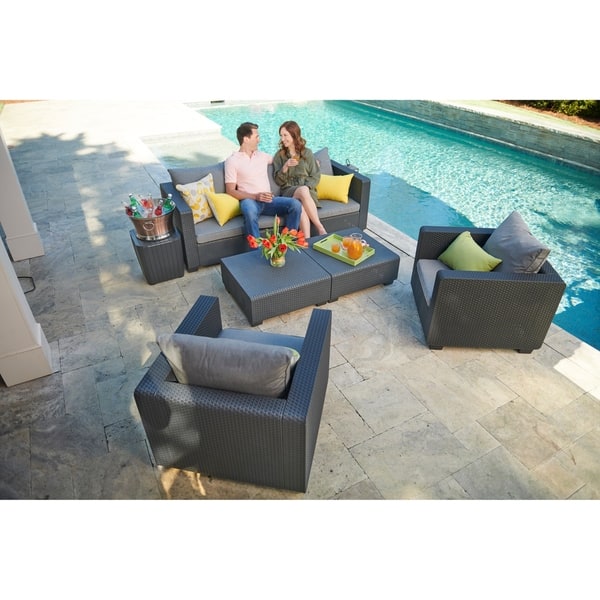 Shop Keter Salta 3 Seat All Weather Outdoor Patio Sofa With Sunbrella Cushions As Is Item Overstock 23386399