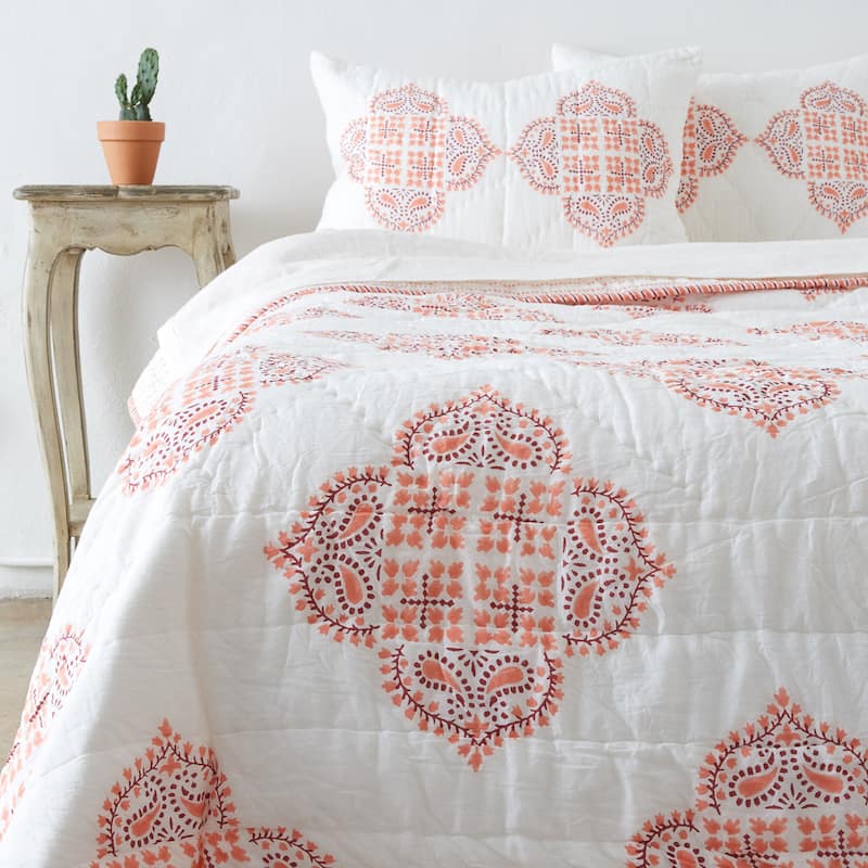 Gabriella Peach Cotton Quilt Set