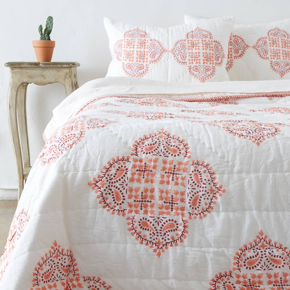 Gabriella Peach Cotton Quilt Set