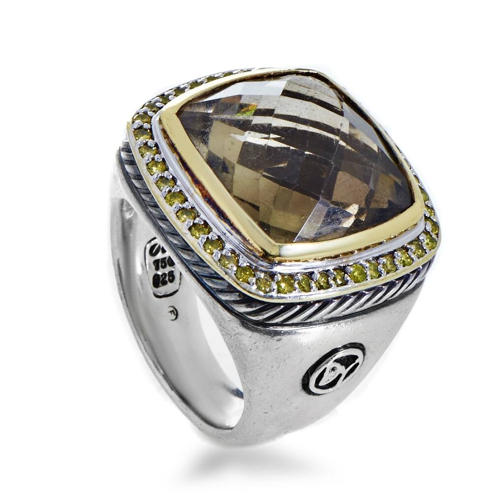 David Yurman Women's Sterling Silver Yellow Diamond & Smoky Quartz Cocktail Ring