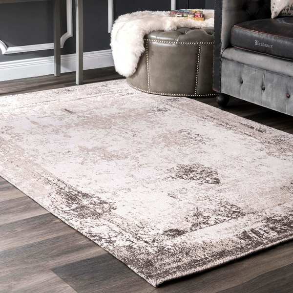Maison Rouge Anvari Handmade Distressed Abstract Vintage Ivory Area Rug - 6' x 9'