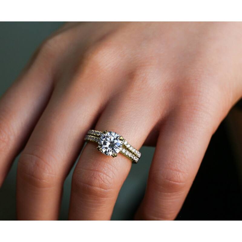 Kobelli 2.3 Carats Moissanite & Natural Diamond 14k Solid Gold Round Brilliant-cut Half Eternity Tulip Madison 2pc Bridal Set