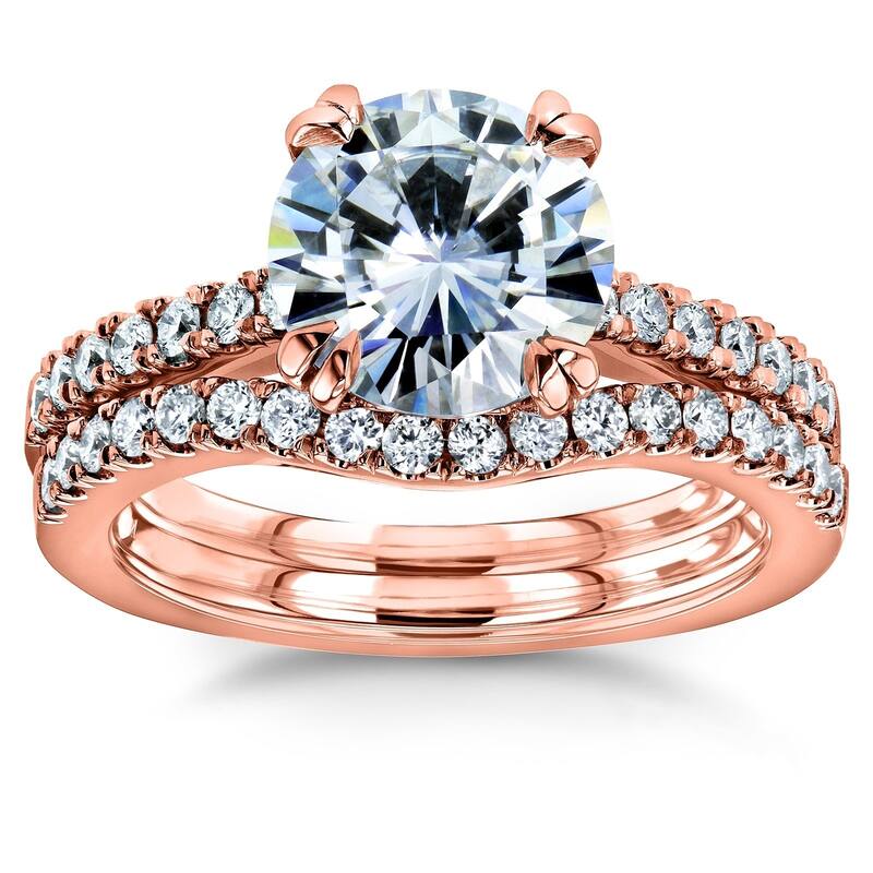 Kobelli 2.3 Carats Moissanite & Natural Diamond 14k Solid Gold Round Brilliant-cut Half Eternity Tulip Madison 2pc Bridal Set