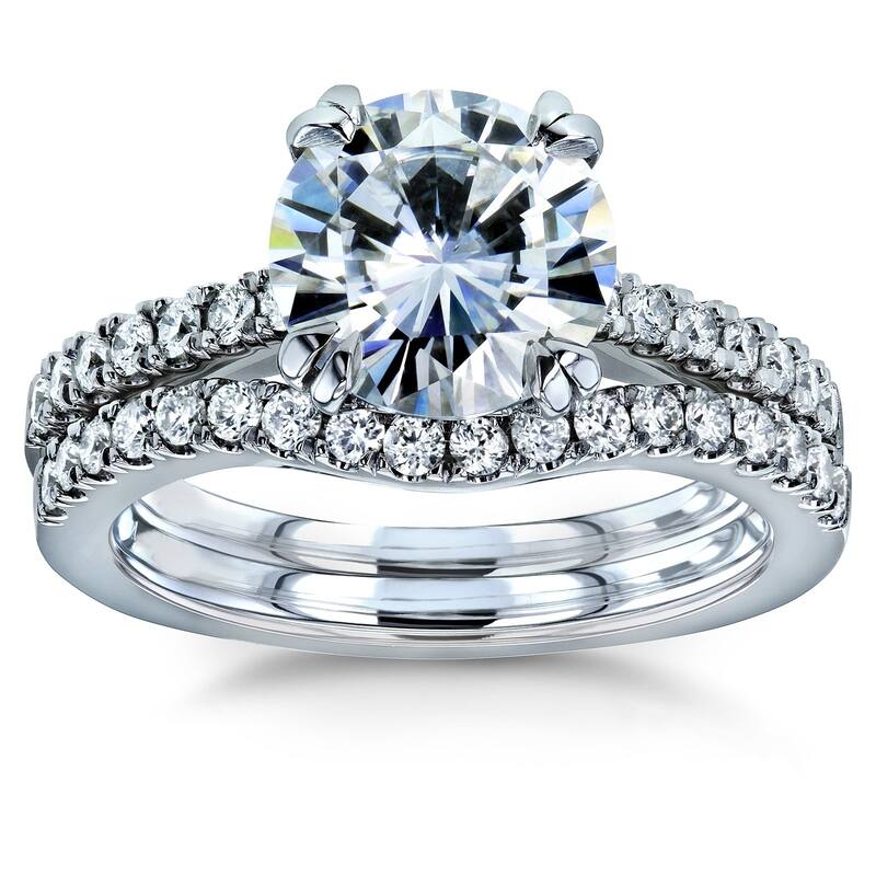 Kobelli 2.3 Carats Moissanite & Natural Diamond 14k Solid Gold Round Brilliant-cut Half Eternity Tulip Madison 2pc Bridal Set