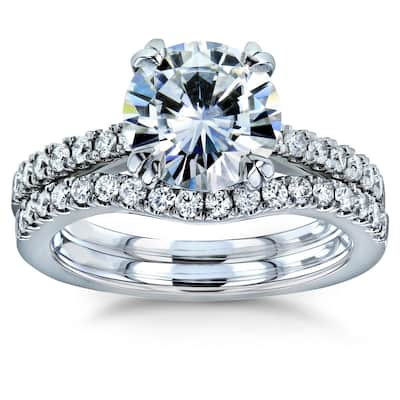 Annello by Kobelli 14k Gold 2 1/3 Carats TGW Round Brilliant Forever One Moissanite and Diamond Bridal Rings Set (DEF/VS, GH/I)