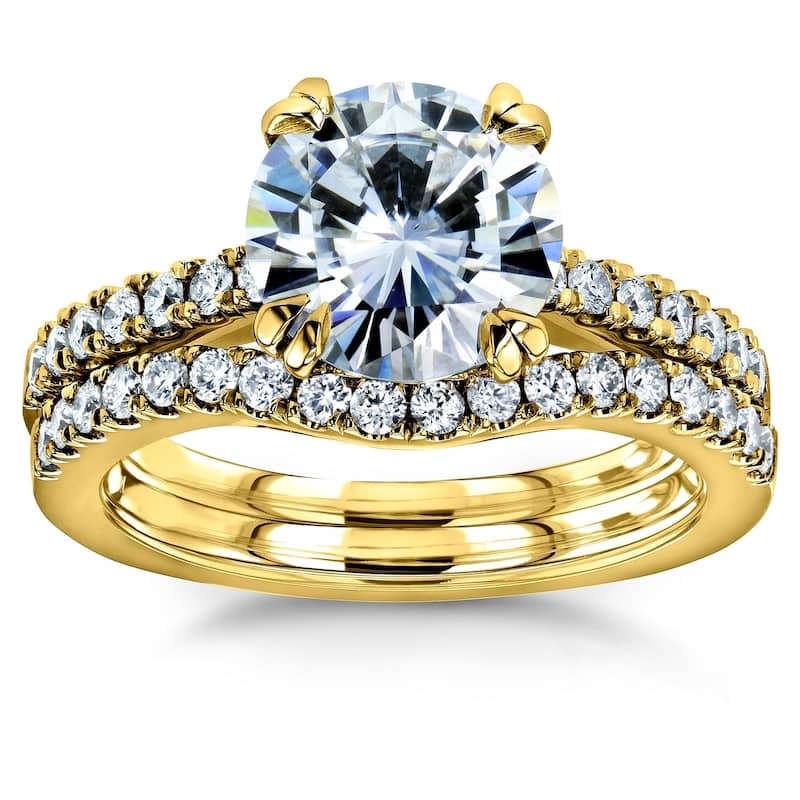 Annello by Kobelli 14k Gold 2 1/3 Carats TGW Round Brilliant Forever One Moissanite and Diamond Bridal Rings Set (DEF/VS, GH/I)