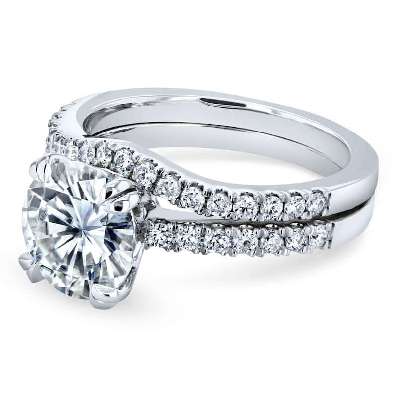 Annello by Kobelli 14k Gold 2 1/3 Carats TGW Round Brilliant Forever One Moissanite and Diamond Bridal Rings Set (DEF/VS, GH/I)