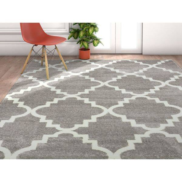 Well Woven Modern Trellis Grey Area Rug 7'10 x 10'6 Bed Bath