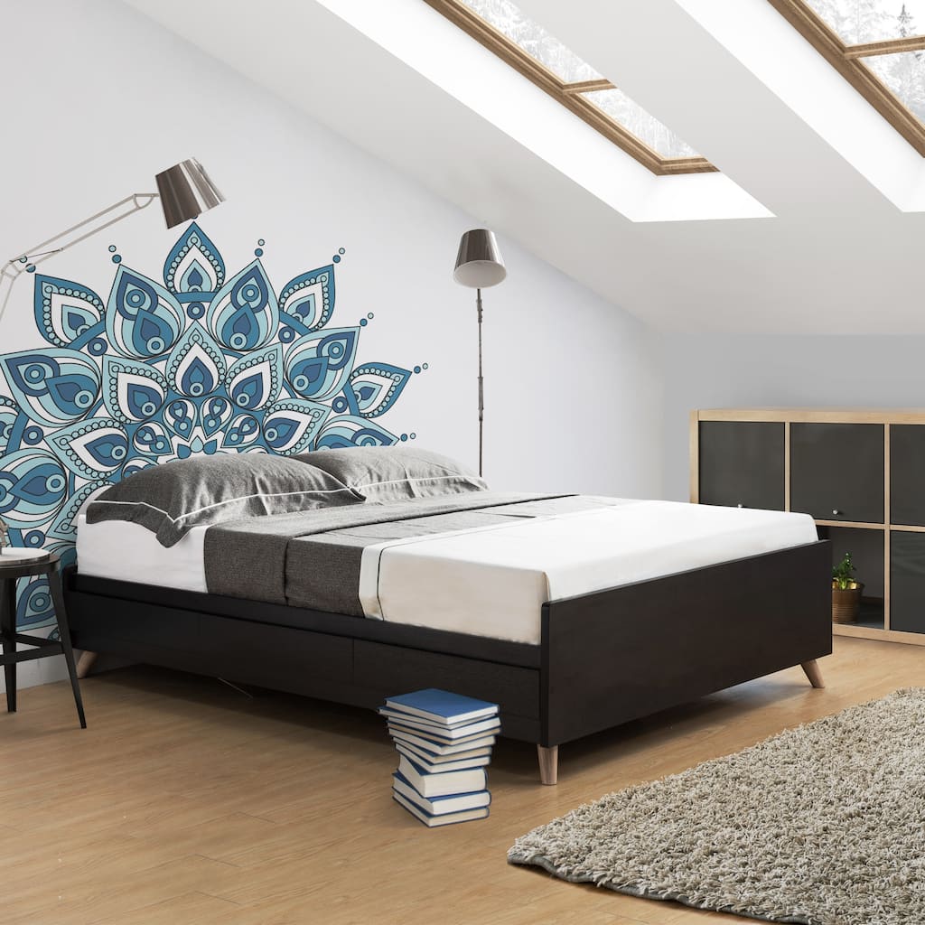 DH BASIC Mid-Century Modern Cappuccino Queen 3-Drawer Storage Platform Bed by Denhour