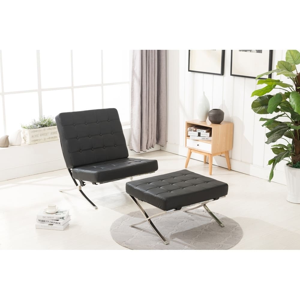 Mcombo Balcony Lounge Chair Ottoman Faux Leather Leisure Chair Soft Foam Cushions & Seamless