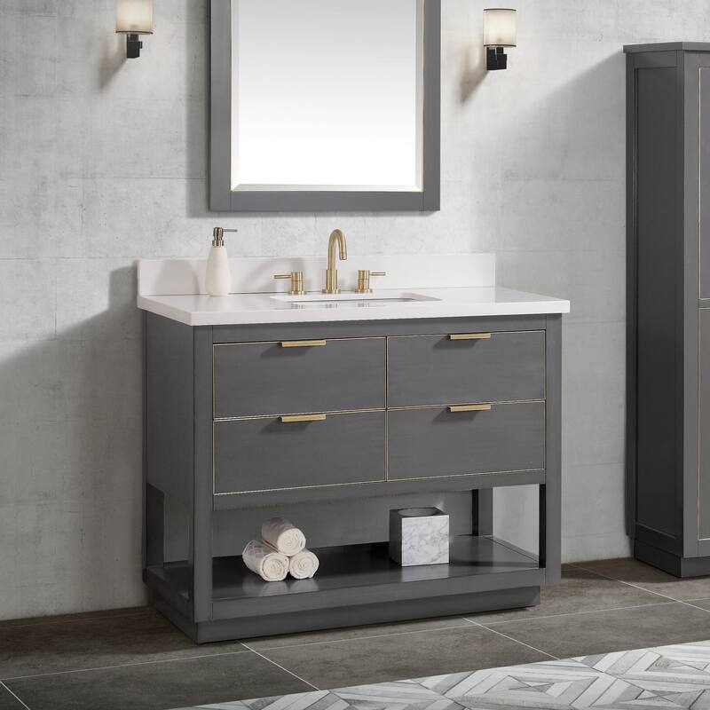 Avanity Allie 43 in. Vanity Combo in Twilight Gray with Gold Trim