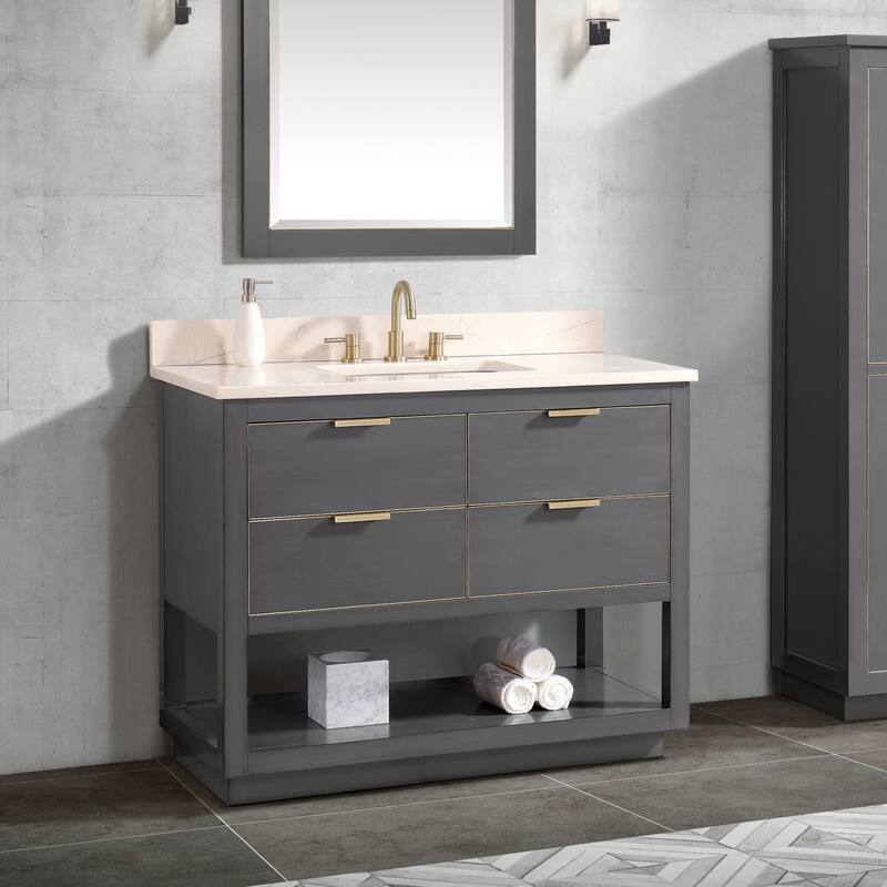 Avanity Allie 43 in. Vanity Combo in Twilight Gray with Gold Trim