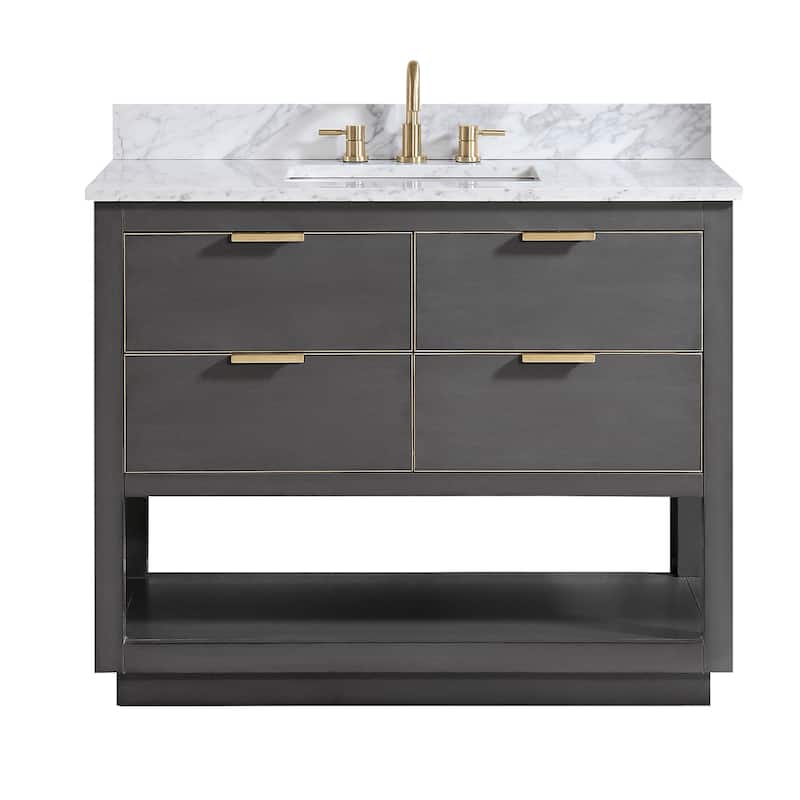 Avanity Allie 43 in. Vanity Combo in Twilight Gray with Gold Trim - Carrara White Marble Top