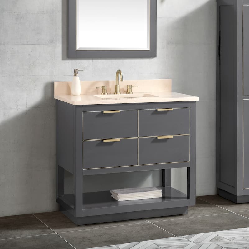 Avanity Allie 37 in. Vanity Combo in Twilight Gray with Gold Trim