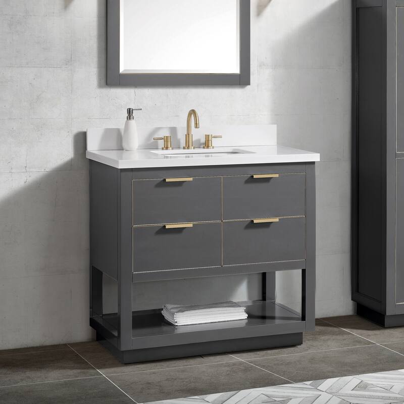 Avanity Allie 37 in. Vanity Combo in Twilight Gray with Gold Trim