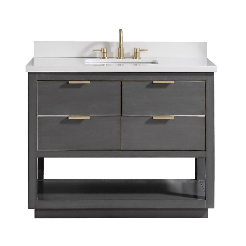 Avanity Allie 37 in. Vanity Combo in Twilight Gray with Gold Trim - White Quartz Top