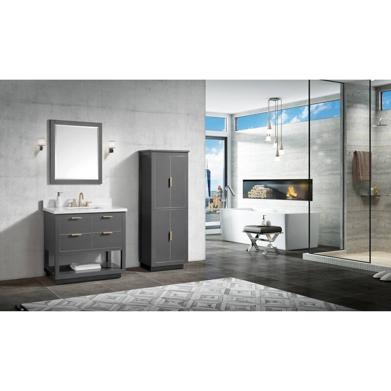 Avanity Allie 37 in. Vanity Combo in Twilight Gray with Gold Trim