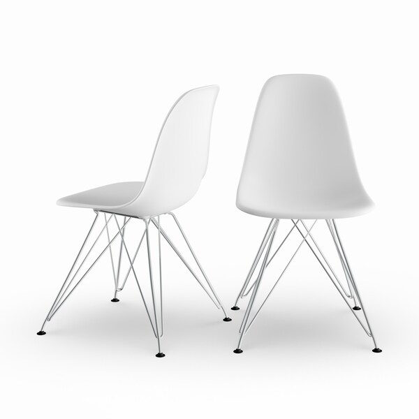 Carson Carrington Silkeborg Mid Century Modern Molded White Chair with Coloured Leg (Set of 2)