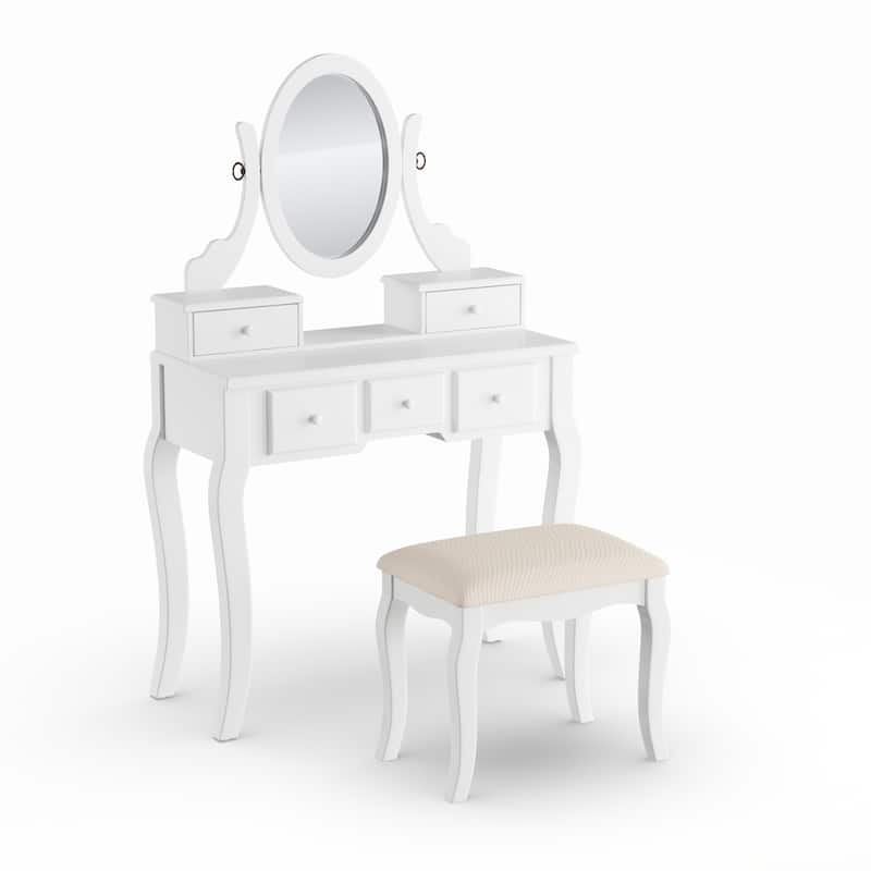 Roundhill Furniture Copper Grove Watt Wood Makeup Vanity Table and Stool Set
