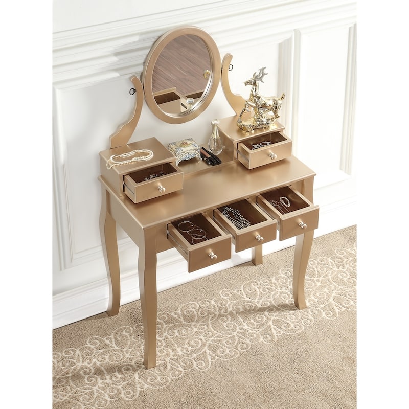 Roundhill Furniture Copper Grove Watt Wood Makeup Vanity Table and Stool Set