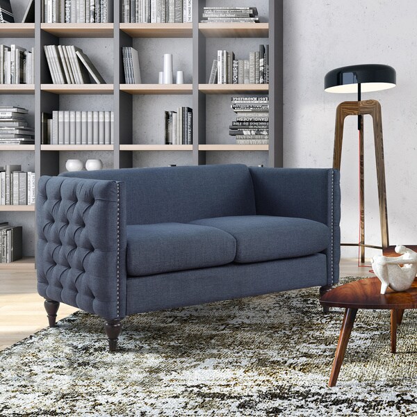 Gracewood Hollow Babstock Tuxedo Linen Tufted Nailhead Loveseat