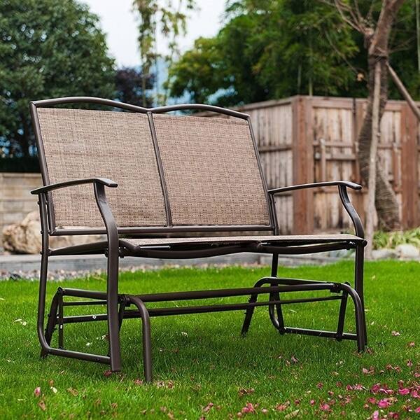 Shop Sunlife Outdoor Indoor Glider Loveseat Set Rattan Resin Wicker Patio Bench Furniture Double For 2 Person Overstock 20370902