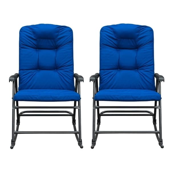 Shop Havenside Home Chetumal Blue Cushion Folding Patio Rocking Chairs
