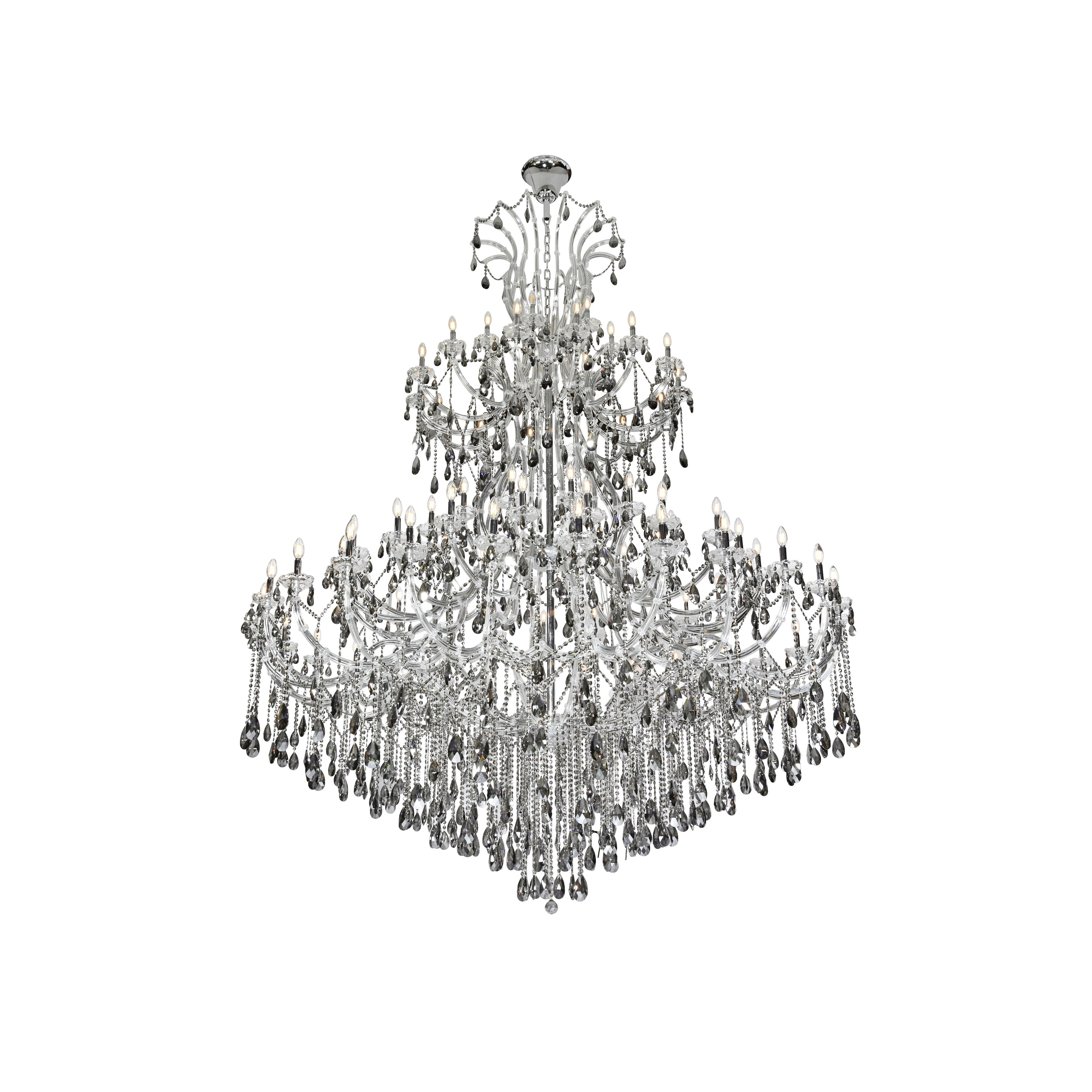 Fleur Illumination 84 light Chrome Chandelier with Silver Shade tear drop crystals - royal cut crystals (Chrome/royal cut crystals) - Chandeliers For Bedrooms by Overstock.com