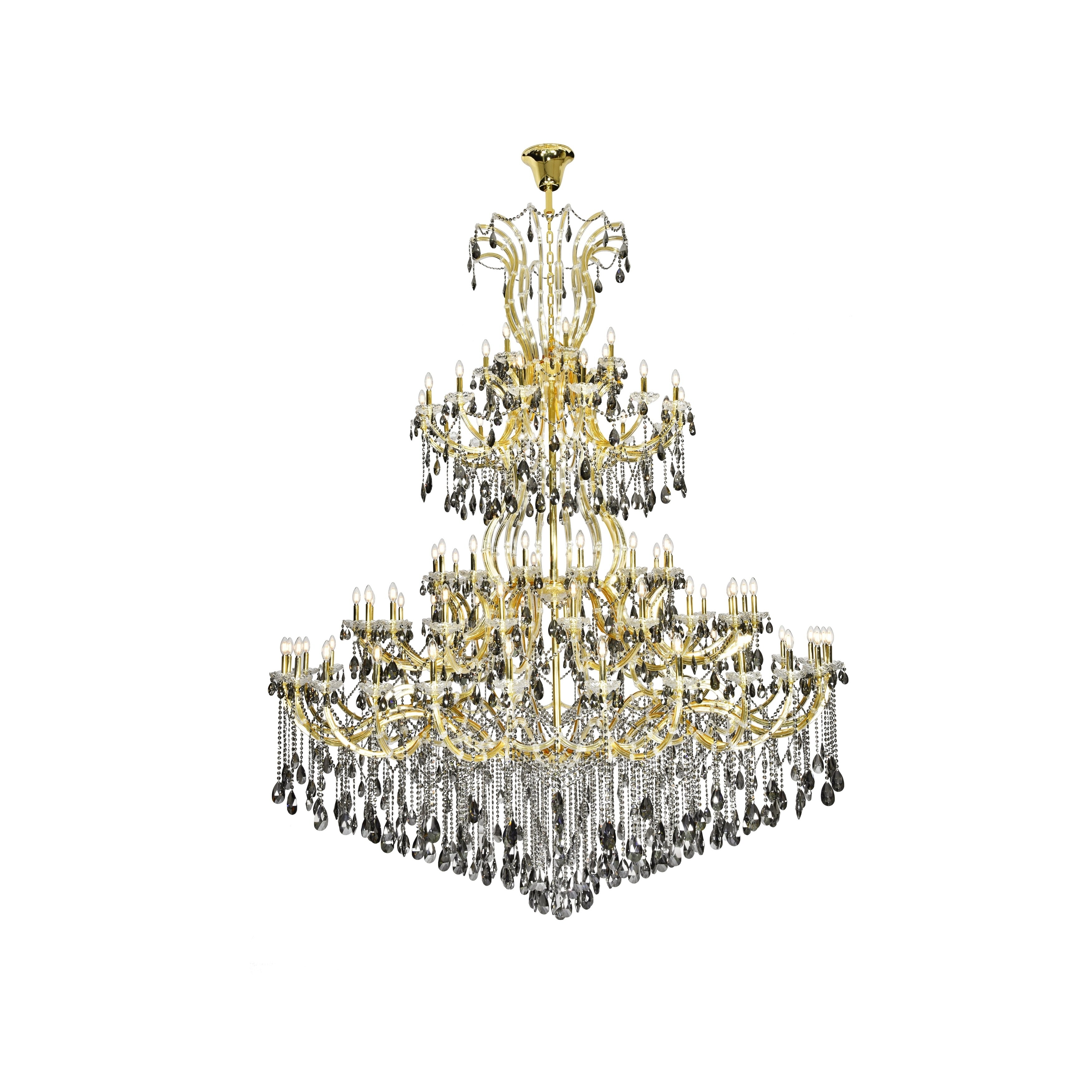 Fleur Illumination 84 light Gold Chandelier with Silver Shade tear drop crystals - royal cut crystals(golden teak) (Gold/royal cut crystals(golden - Chandeliers For Bedrooms by Overstock.com