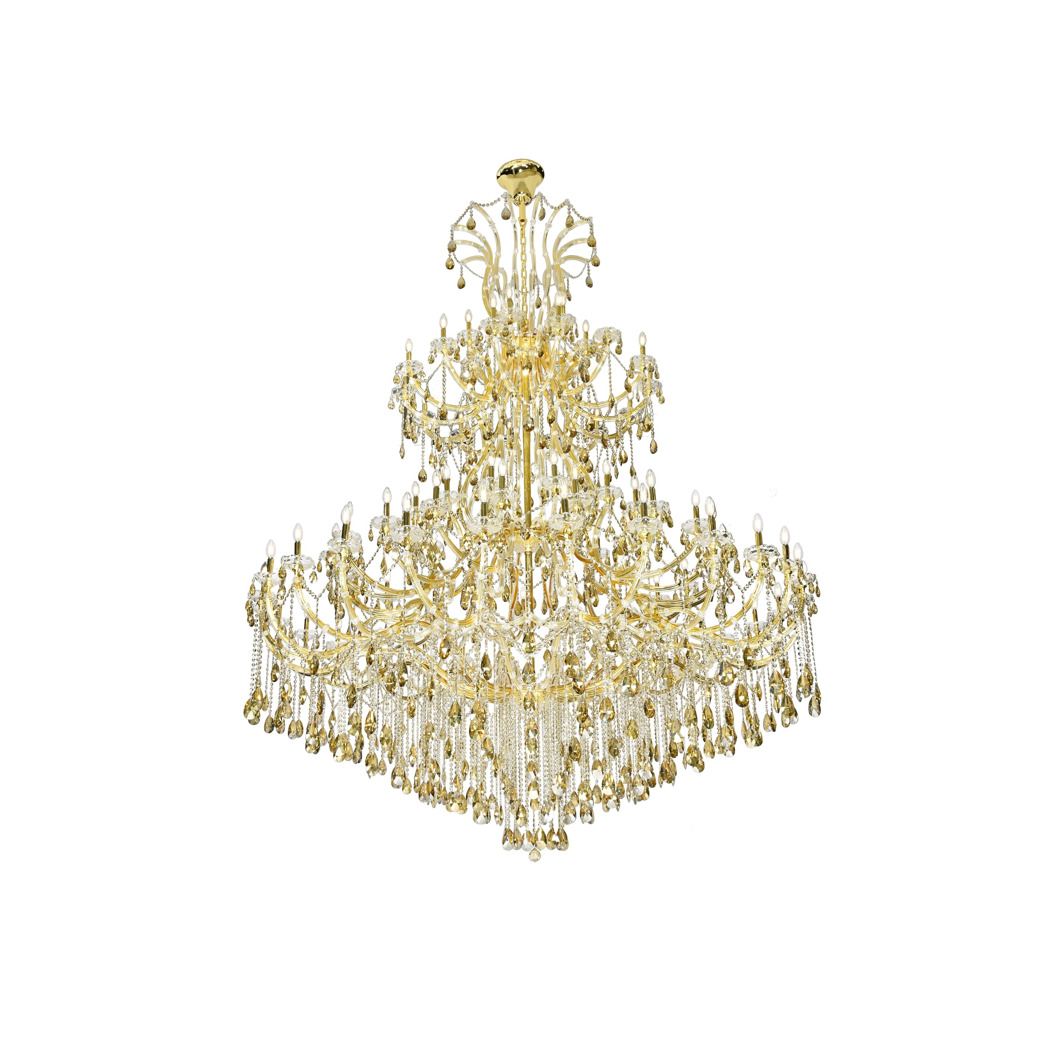 Fleur Illumination 84 light Gold Chandelier with Golden Teak tear drop crystals - royal cut crystals(golden teak) (Gold/royal cut crystals(golden - Chandeliers For Bedrooms by Overstock.com