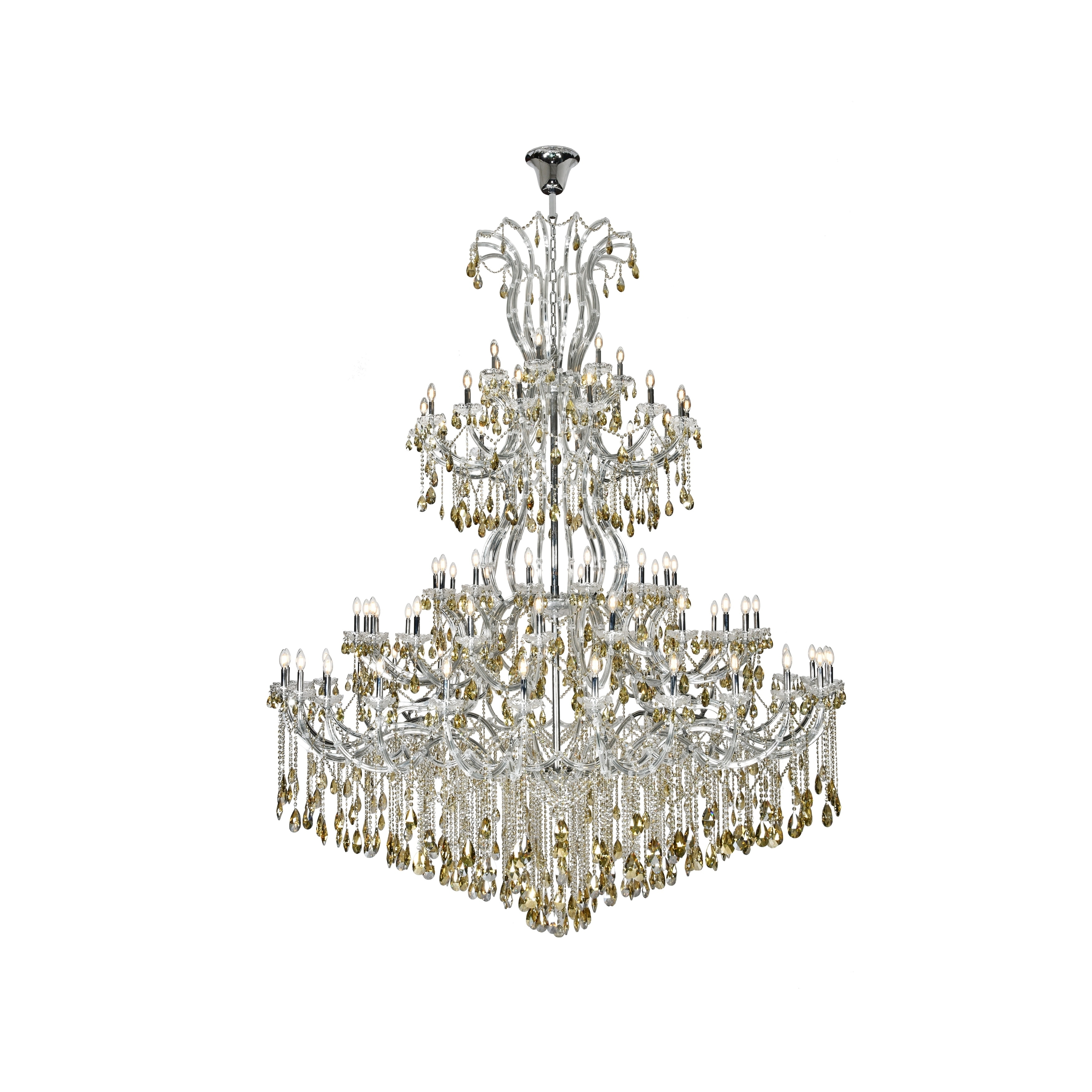 Fleur Illumination 84 light Chrome Chandelier with Golden Teak tear drop crystals - royal cut crystals(golden teak) (Chrome/royal cut crystals(golden - Chandeliers For Bedrooms by Overstock.com