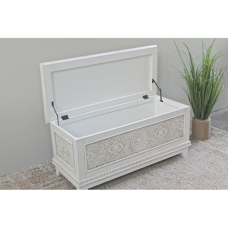 Windsor Carved Wood Trunk Bench