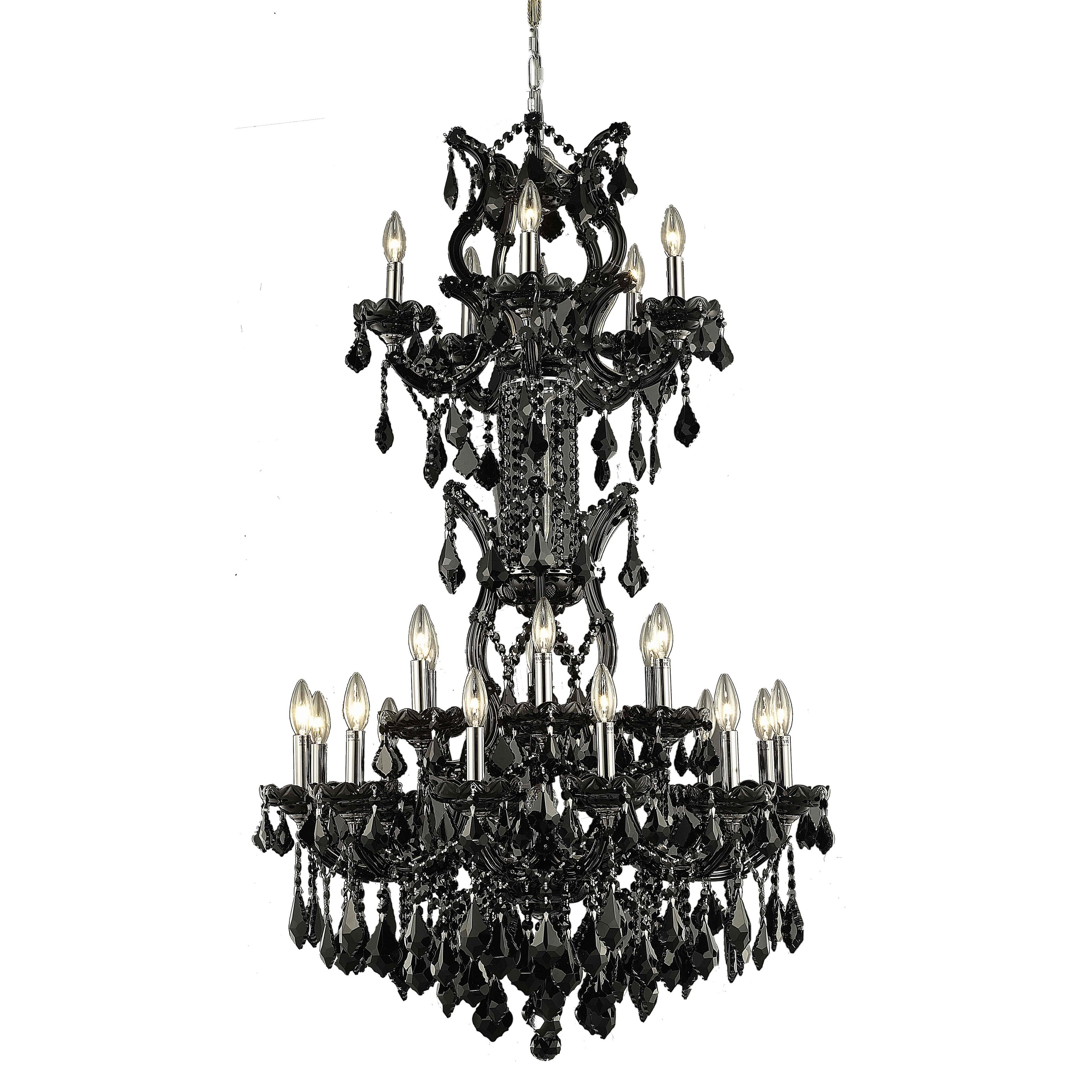 Fleur Illumination Collection Chandelier D:36in H:56in Lt:34 Black Finish (Black/royal cut crystals) - Chandeliers For Bedrooms by Overstock.com