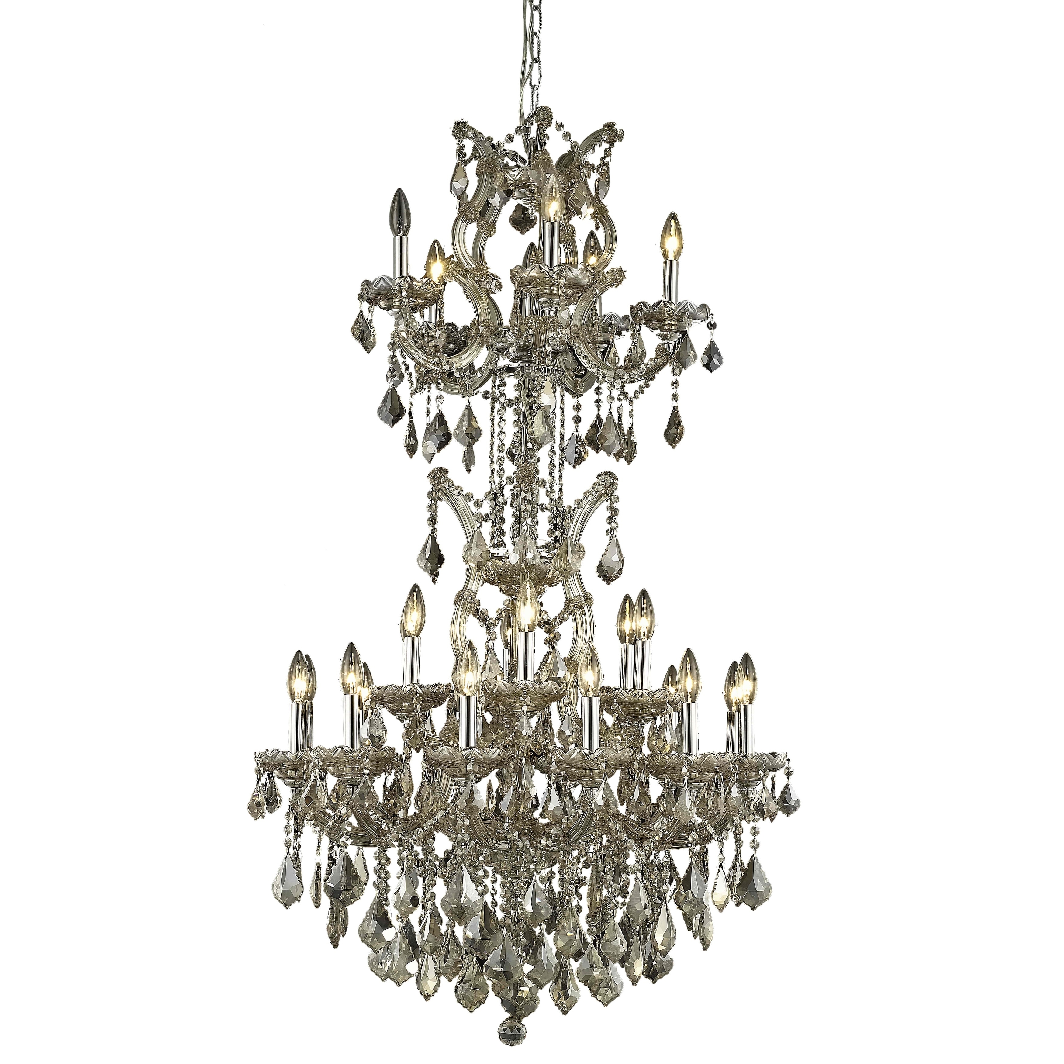 Fleur Illumination Collection Chandelier D:30in H:50in Lt:25 Golden Teak Finish (golden teak/royal cut crystals (golden teak)) - Chandeliers For Bedrooms by Overstock.com