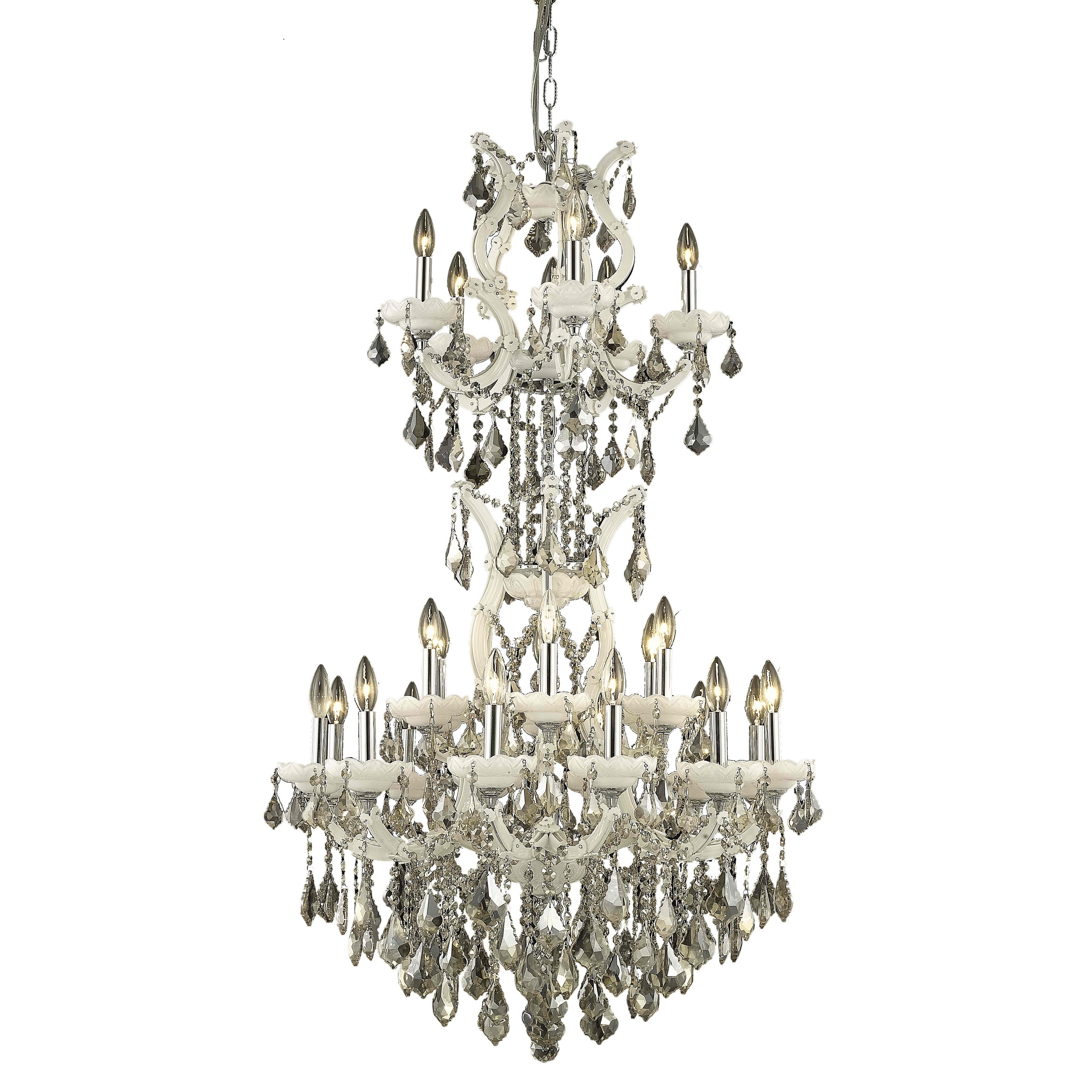 Fleur Illumination Collection Chandelier D:30in H:50in Lt:25 White Finish (royal cut crystals (golden teak)/White) - Chandeliers For Bedrooms by Overstock.com