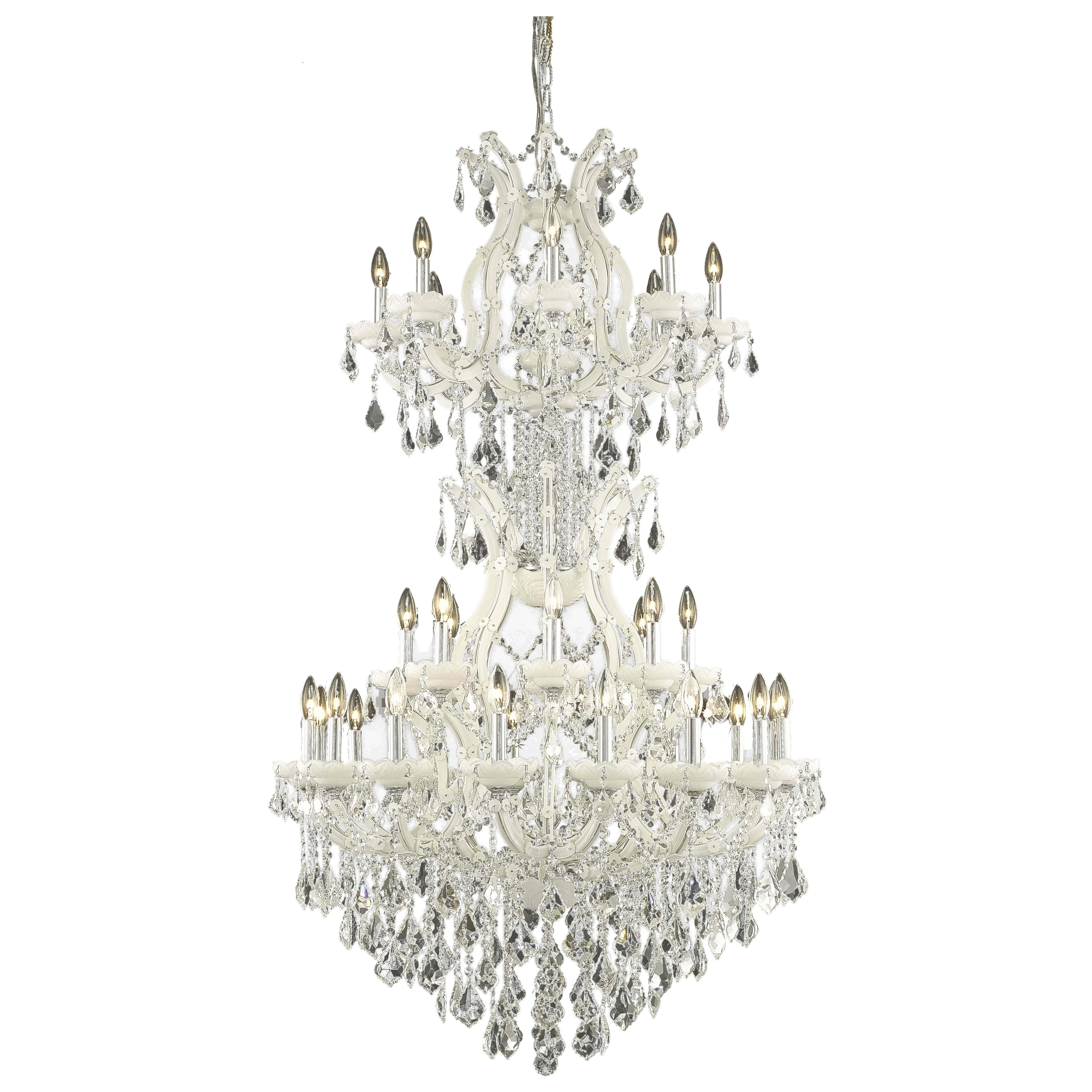 Fleur Illumination Collection Chandelier D:36in H:56in Lt:34 White Finish (elegant cut crystals/White) - Chandeliers For Bedrooms by Overstock.com
