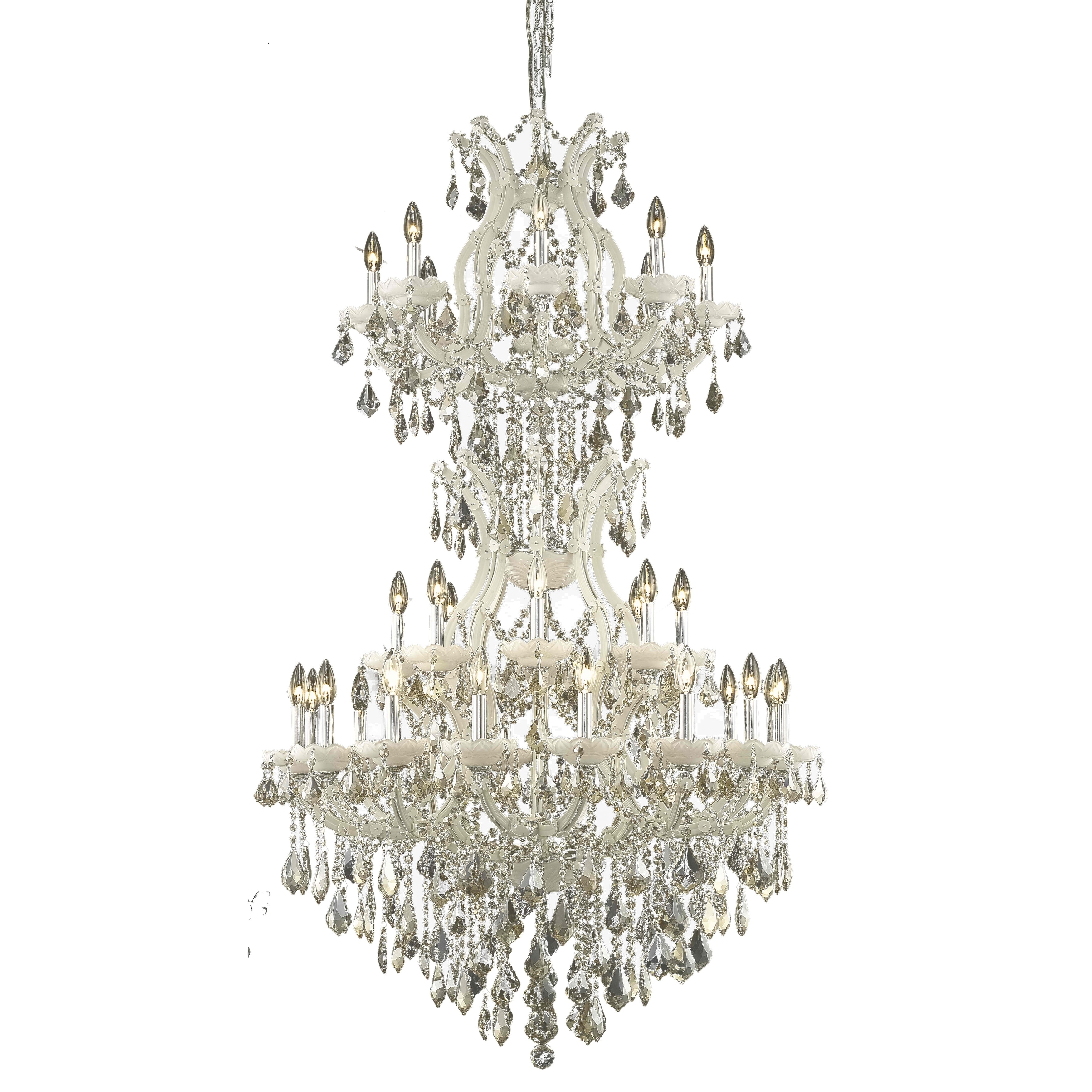 Fleur Illumination Collection Chandelier D:36in H:56in Lt:34 White Finish (swarovski elements crystals (golden teak)/White) - Chandeliers For Bedrooms by Overstock.com