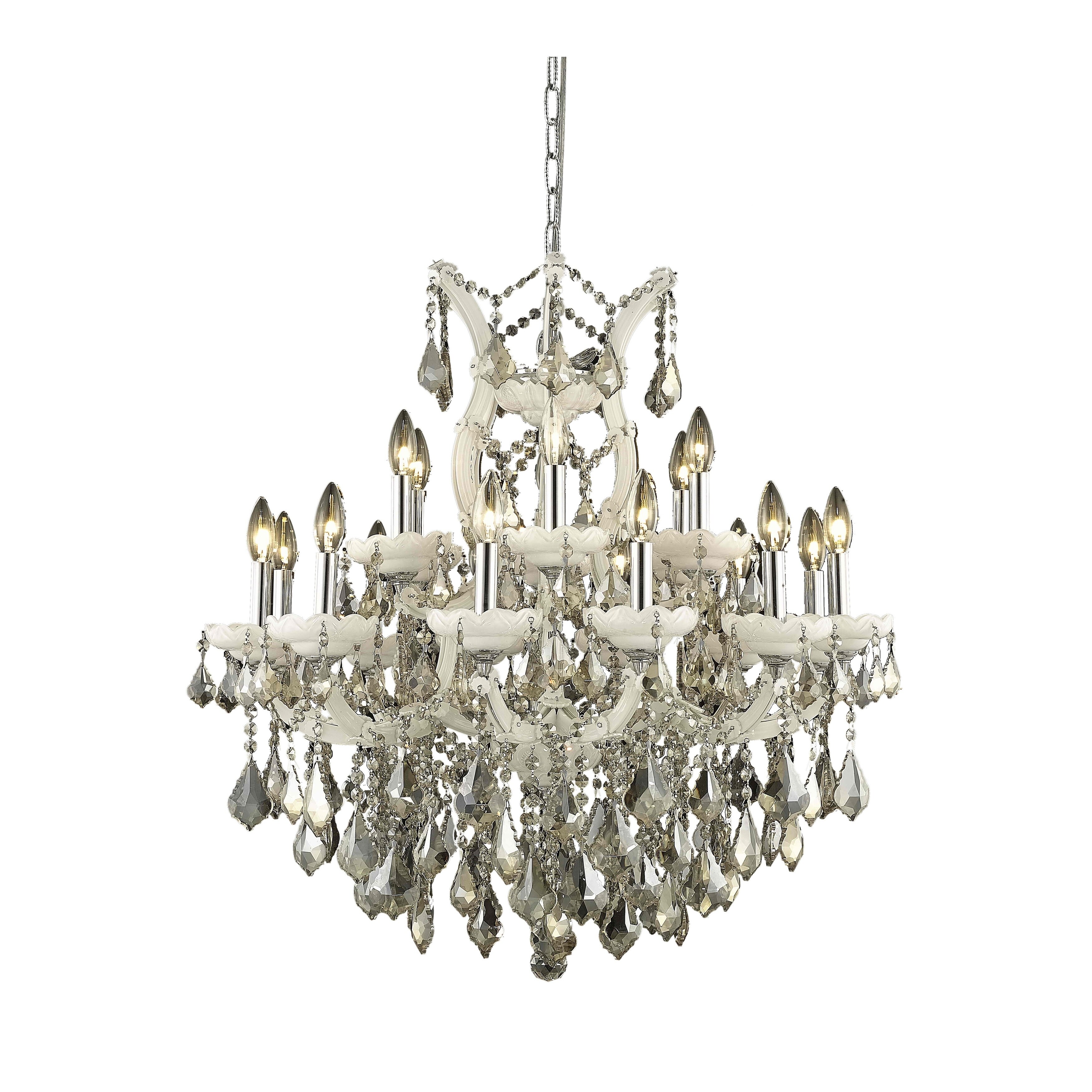 Fleur Illumination Collection Chandelier D:30in H:28in Lt:19 White Finish (White/royal cut crystals (golden teak)) - Chandeliers For Bedrooms by Overstock.com