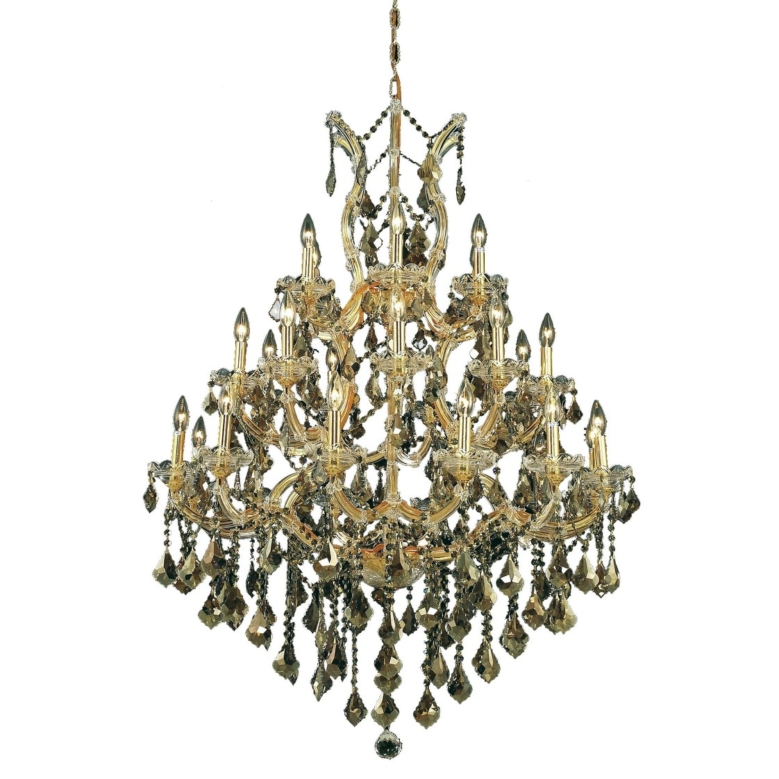Fleur Illumination Collection Chandelier D:38in H:52in Lt:28 Gold Finish (Gold/royal cut crystals (golden teak)) - Chandeliers For Bedrooms by Overstock.com