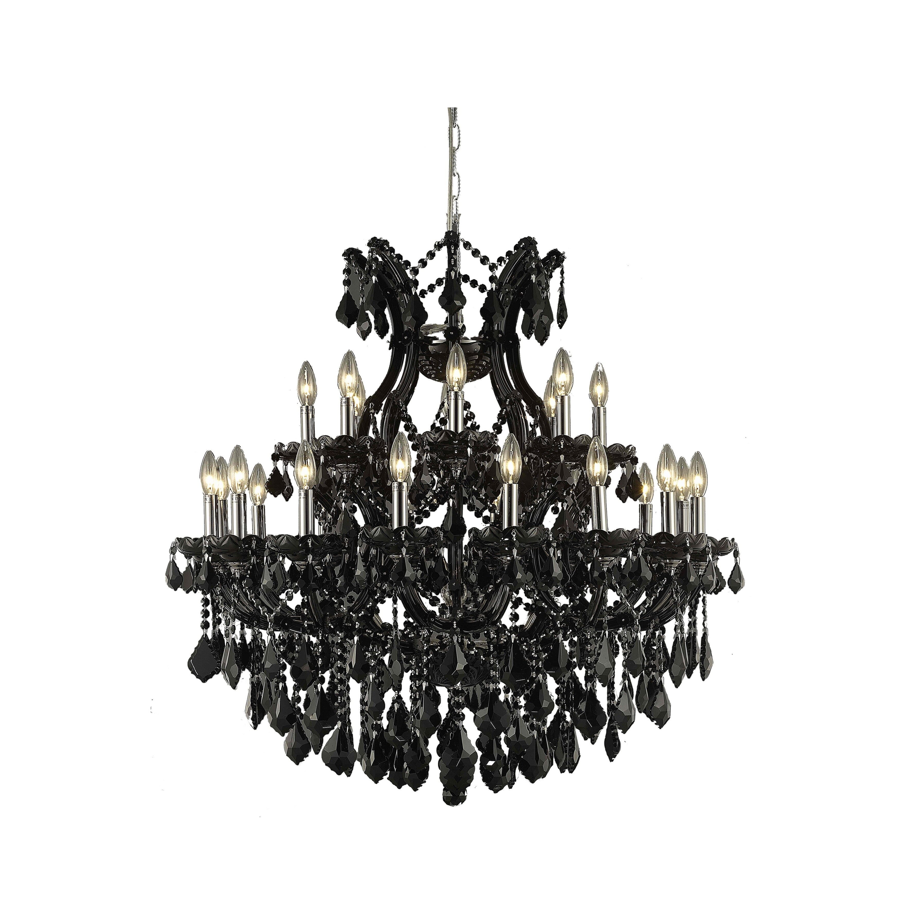 Fleur Illumination Collection Chandelier D:36in H:36in Lt:24 Black Finish (Black/royal cut crystals) - Chandeliers For Bedrooms by Overstock.com