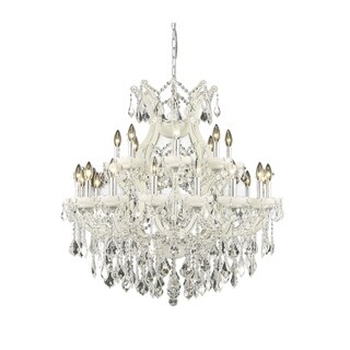 Fleur Illumination Collection Chandelier D:36in H:36in Lt:25 White Finish (swarovski elements crystals/White) - Chandeliers For Bedrooms by Overstock.com