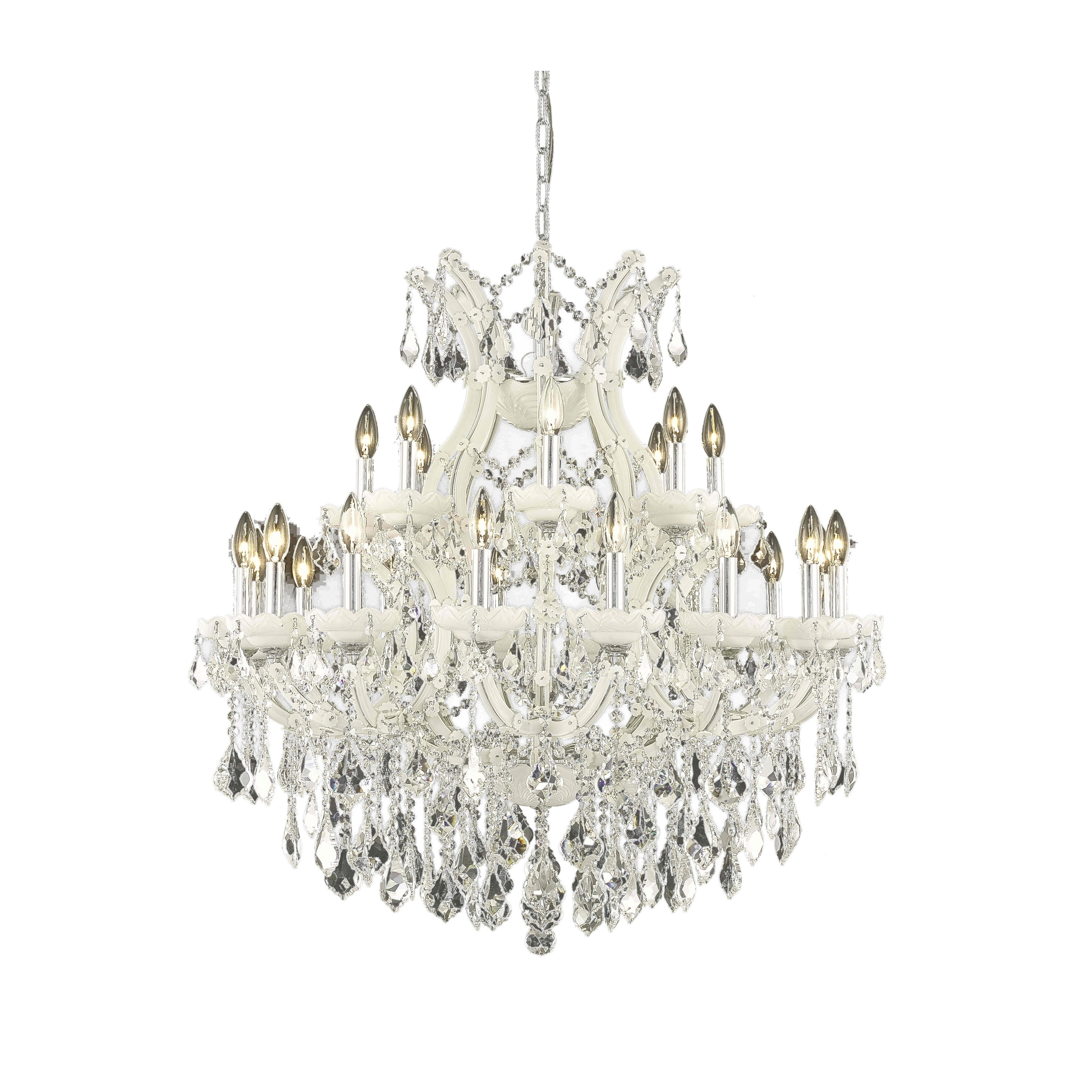Fleur Illumination Collection Chandelier D:36in H:36in Lt:25 White Finish (elegant cut crystals/White) - Chandeliers For Bedrooms by Overstock.com