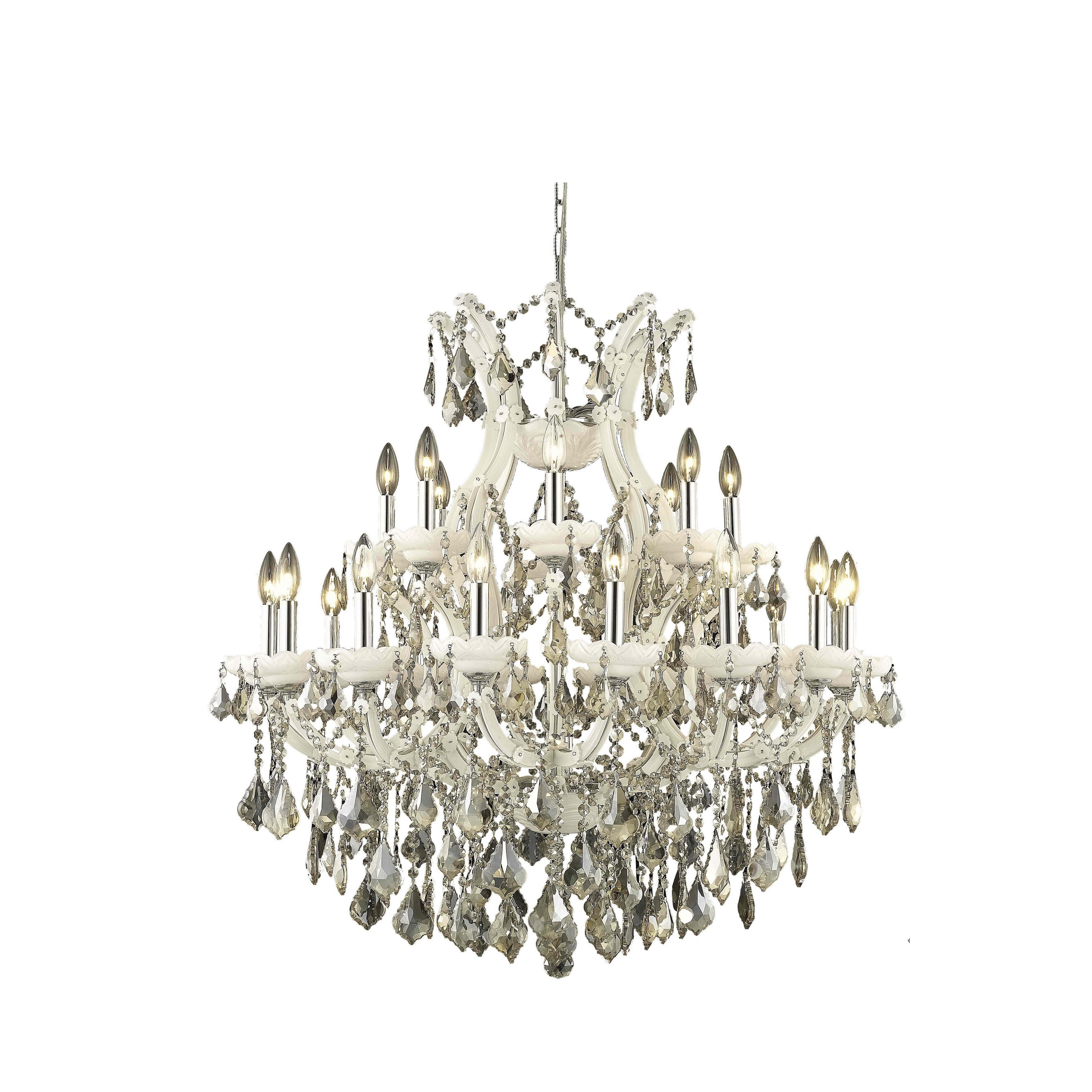 Fleur Illumination Collection Chandelier D:36in H:36in Lt:25 White Finish (swarovski elements crystals (golden teak)/White) - Chandeliers For Bedrooms by Overstock.com