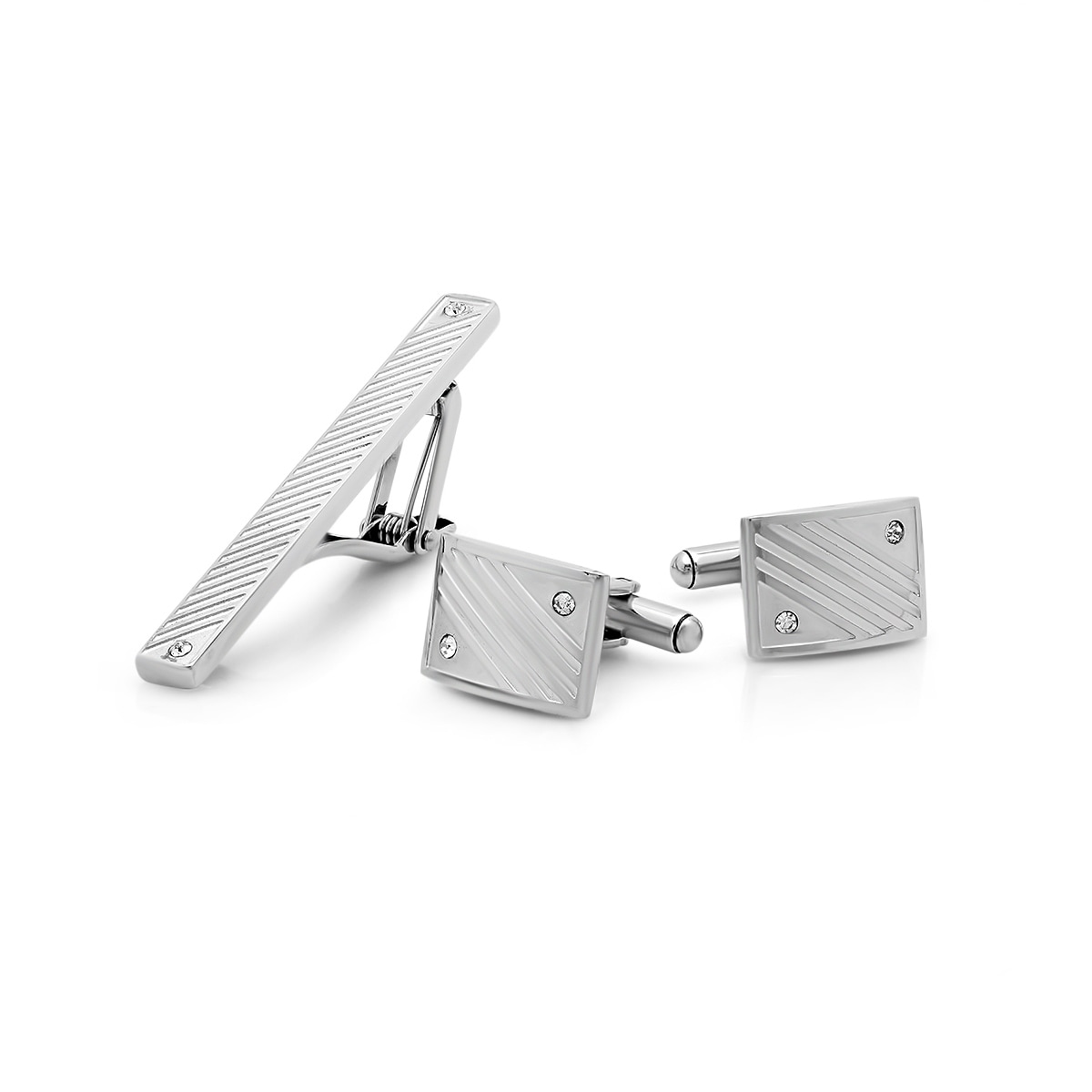Jewel Tie Sterling Silver Polished /& Satin Striped Cuff Link