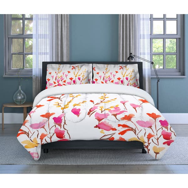 Shop Lovely Flowers Floral Microfiber Orange Multi 3 Piece